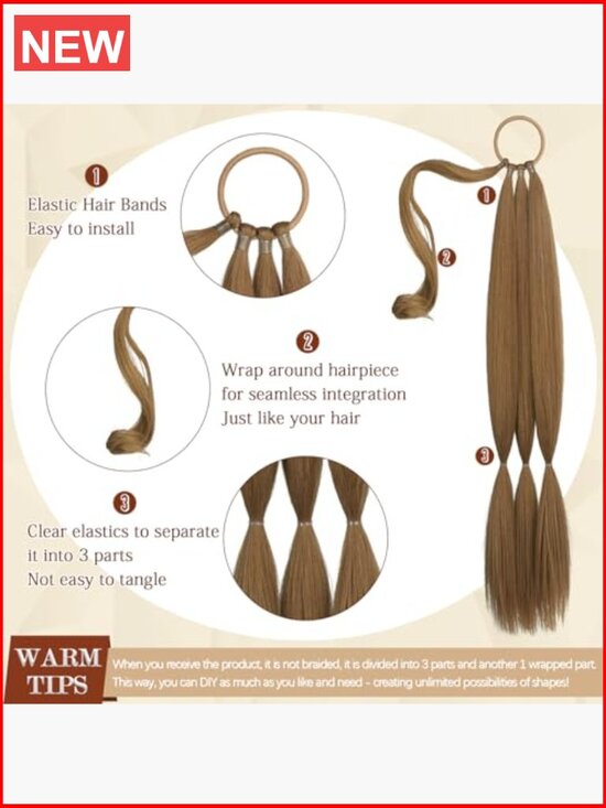 Long Braid Ponytail Extension with Hair Tie Straight Wrap Around Hair Extensions main image 4